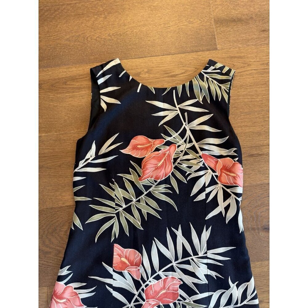 Vintage Tommy Bahama BlackFloral 100% Silk Dress Size 4 - Picture 3 of 10